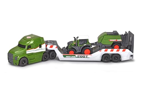 Dickie Toys - Bauernhof-Fahrzeuge Fendt Micro Farm Truck (32 cm) - 3er-Set Spielzeugautos (LKW mit Anh&auml;nger, Traktor und Ballenpresse), Spielzeug f&uuml;r Kinder ab 3 Jahre