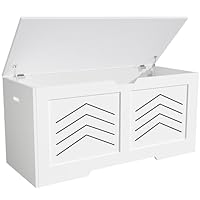 Blisswood Toy Storage Box with Lid & Safety Hinges, Wooden Storage Chest Trunk, Large Blanket Box, Storage Bench & Toy Organizer (White, 100 x 48 x 40 Cm)