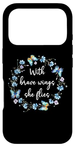 With Brave Wings She Flies Cute Butterfly Blue Purple Floral X}zP[X iPhone 17 Pro p
