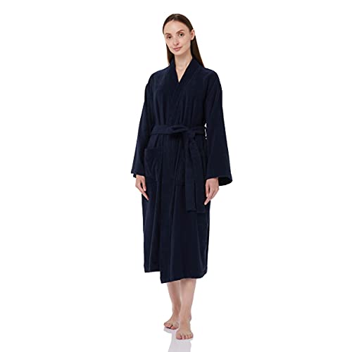 Amazon Basics Unisex 100 Cotton Terry Kimono Bathrobe Navy, XS/S Amazon price tracker