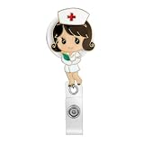 MEDFOLY Cute Nurse Badge Reel Retractable Nursing RN Badge Holder with Cartoon Nurse Design Medical ID Badge Clip for Doctor Physician Assistant