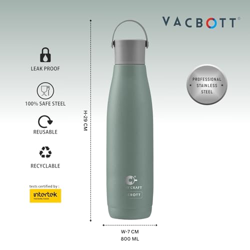 Image of Clay Craft VACBOTT Fresco Double Walled 18 Hours Hot and 24 Hours Cold Water Bottle-800ML, 2-Piece(Froest Green) Leak Proof|Easy To Carry|Gym Bottle|Home|Kitchen|Hiking|Travel Bottle|BIS Certified