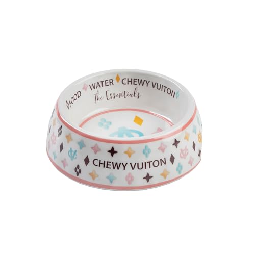 Haute Diggity Dog White Chewy Vuiton Dog Bowl, BPA-Free Food & Water Bowl for All Breeds, Non-Skid Bottom, Dishwasher Safe, Size Small, Case of 2. - Image 3