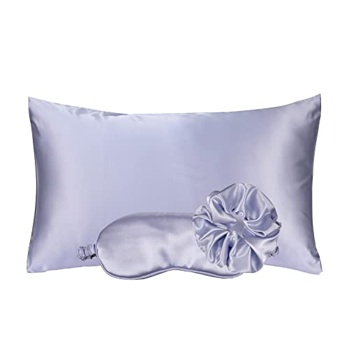KISMETICS – 100% Vegan Silk Sleep Set, Silky Pillowcase with Giant Scrunchie and Eye Masks for Hair and Pores and skin, Self Care Important Satin Evening Routine Equipment Purple