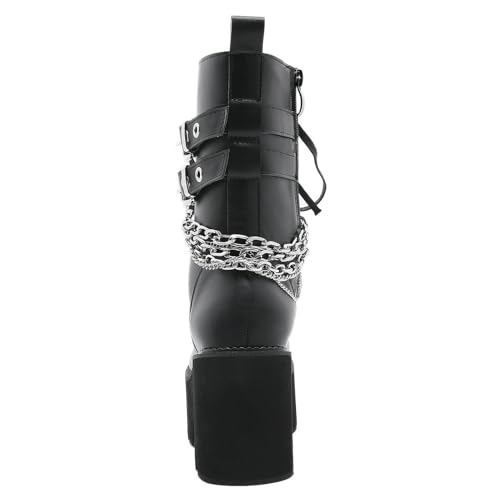 Image of Parisuit Womens Goth Patent Ankle Boots Platform Chunky Combat Boots | Lace Up, Gothic Boots, High Heel, Punk Short Booties, Buckle Boots, Chain Boots