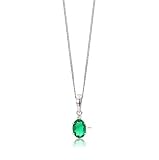 Orovi Łańcuszek damski z 9-karatowego białego złota (375) z owalnym szafirem / szmaragdem / rubinem i naturalnym diamentem (0,01 ct) ze szlifem brylantowym – naszyjnik damski – nie zawiera alergenów i