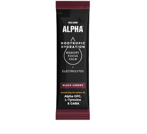 Fully Loaded ALPHA Hydration Nootropic Drink - Black Cherry - Hydration, Electrolyte & Nootropic Powder Packets | 18 Single Serving Sticks | Organic Flavors | ALPHA, GABA, L-Tyrosine, Only 20 Calories