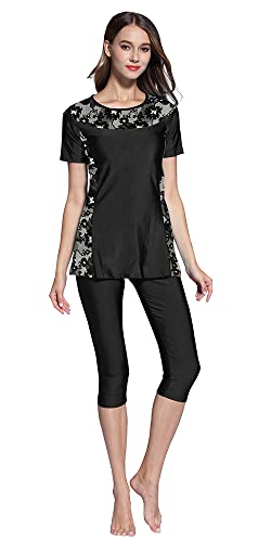 Ababalaya Womens' Color Block Moderate Cover 2 Piece Swimsuit Burkini