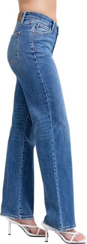 Judy Blue Women's High Rise V-Front Waistband Vintage Wash Straight Jeans4