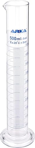 ARKA Cylindre gradué 500 ML - en Verre borosilicaté 3.3 - Instrument de précision de qualité Laboratoire pour des mesures exactes dans Le Hobby de...