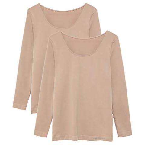 Pack de 2 Camisetas Interiores Mujer Manga Larga Licra Sin Costuras Seamless Colores Lisos Cover