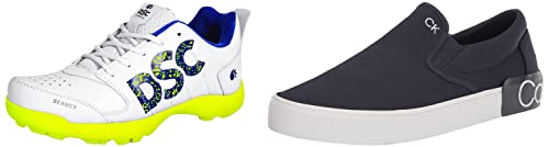 Image of DSC Beamer Cricket Shoes for Men (9 UK, Fluro Orange-White) & Beamer Cricket Shoe for Men & Boys (Size UK: 11) (Fluro Yellow-White) & Beamer Cricket Shoe for Men & Boys (Size UK: 9) Grey-White