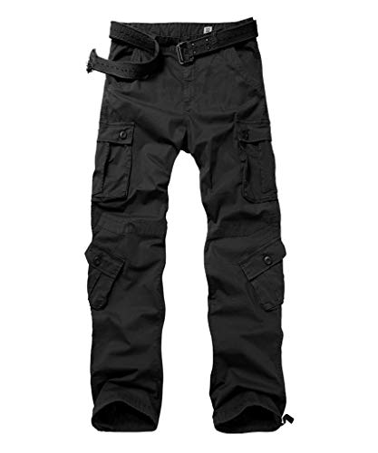 AKARMY Men's Ripstop Wild Cargo Pants, Military Army Camo Casual Work Combat Trousers with 8 Pockets 3352 Black 36
