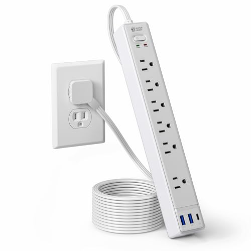 SUPERDANNY 6Ft Thin Extension Cord, Flat Plug Surge Protector Power Strip