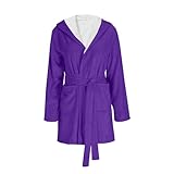 Bata de ducha para mujer, bata de baño de manga larga con capucha cálida y corta, bata de baño sexy de forro polar con bolsillos, Morado (, XXL