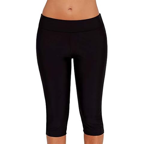 Ocean Plus Women's UV Protection Black Knee-Length Swim Shorts 3/4 Leg Bikini Bottom Trunks Plus Size Swim Leggings Beachwear (4XL (UK 20-22), Black 2) Cover