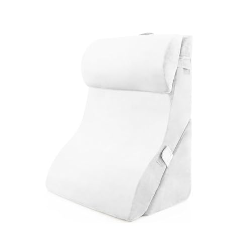 GOPLUS 3-teiliges Keilkissen-Set, Rückenkissen mit Abnehmbarer Nackenrolle & waschbarem Bezug, Rückenkissen mit Memory Foam, Rückenstütze, Lesekissen für Bett und Sofa (Weiß)