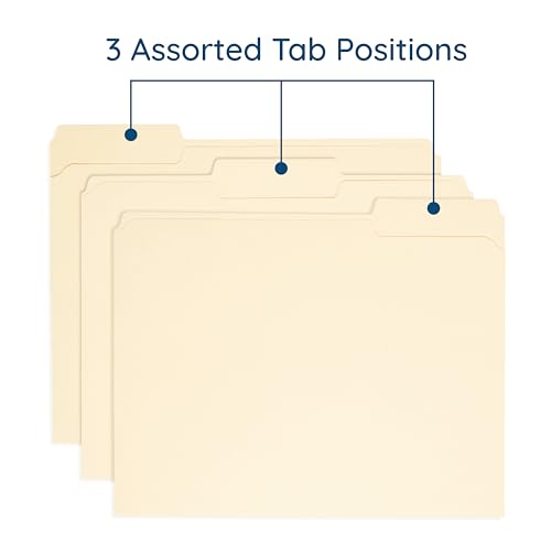 Image of Blue Summit Supplies 100 Heavy Duty Manila File Folders, Letter Size, 14pt | Heavy duty 14pt manila, reinforced 1 /3 cut tabs, for office, home, and classroom document filing