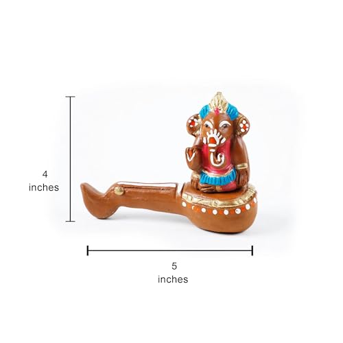 Estatua terracota de Ganesha artesanal pintada a mano miniatura 4