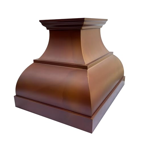 Image of SINDA Copper Range Hood with Internal Motor, Lighting and Baffle Filter, 30 inchW x 30 inchH, Wall Mount, Fired Patina, In Stock