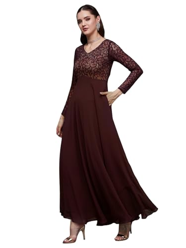 Image of Miss Chase Women's Floral Printed Relaxed Fit V-Neck 3 /4th Sleeve Maxi Dress