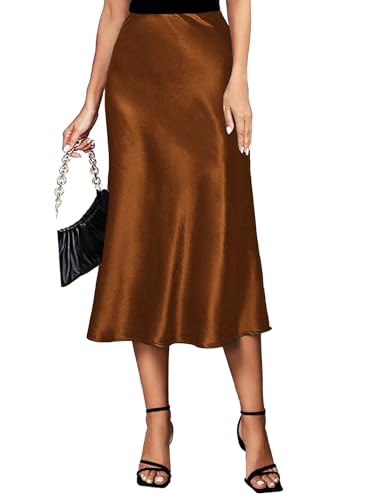 Koerye Damen Satin Rock Midi Länge Rock A Linie Skirt Elegant Sei...