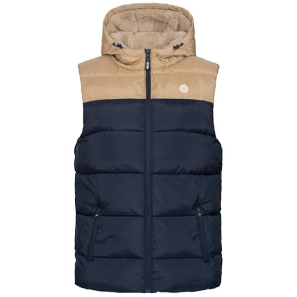 Deeluxe Workman 2-kleurige gewatteerde bodywarmer met capuchon en imitatiebont