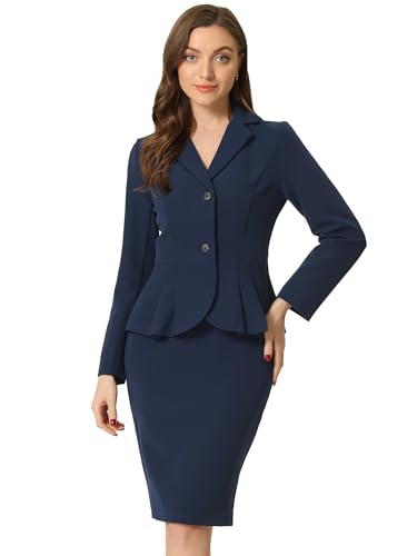 Allegra K 2 Piece Suit Skirt Sets for Women Blazer and Pencil Skirts Formal Office Business Casual Outfits