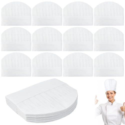 LANSKYLAN 20 PCS Gorros de Cocinero Desechables, Sombrero Cocinero para Cocina Ajustable, Gorros de Chef Desechables, Gorro de Panadero para Cocina Hogar Restaurante Catering Fiesta- Blanco, 23x29cm