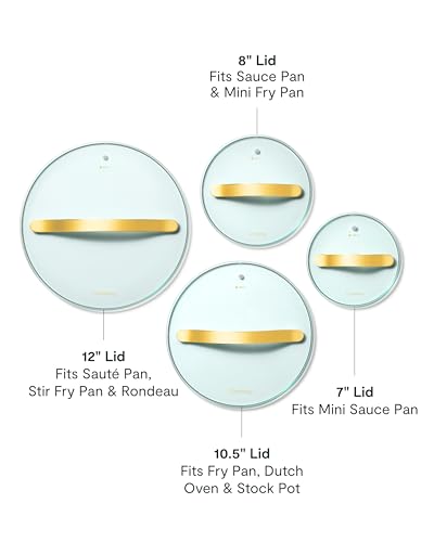 Image of Caraway Iconics Glass Lids Set for Pots and Pans - Made With Tempered Glass - Sized to Fit Caraway Ceramic-Coated & Stainless Steel Cookware - Includes 4 Sizes - 7 inch, 8 inch, 10.5 inch, & 11.8 inch