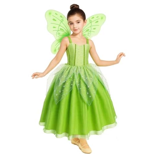 Princess Costume for Girls Fancy Fairy Halloween Party Dress Up Toddler Baby Tale Role Play Green Dress Green 10-11 years