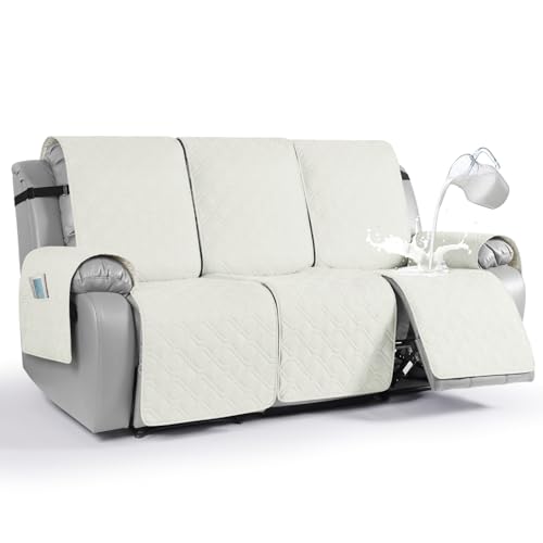 Image of VANSOFY Waterproof Recliner Couch Covers, Sofa Covers 1-Piece Washable Reclining Sofa Cover Non-Slip Furniture Protector with Elastic Straps Pocket for Dogs, Pets(Off White,3 Seater)