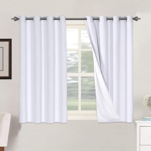 Image of H.VERSAILTEX Linen Blackout Curtains 45 Inches Long 100% Blackout Thermal Insulated Textured Linen Look Curtain Draperies Anti-Rust Grommet, Energy Saving with White Liner, 2 Panels, Bright White