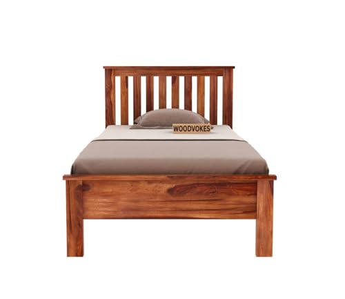 Image of Solid Sheesham Wood Single Bed with Headboard & Footboard | Sturdy Wooden Cot for Bedroom, Hostel & PG | Modern Design Single Wooden Bed Frame (Mattress Not Included) (Honey-1)