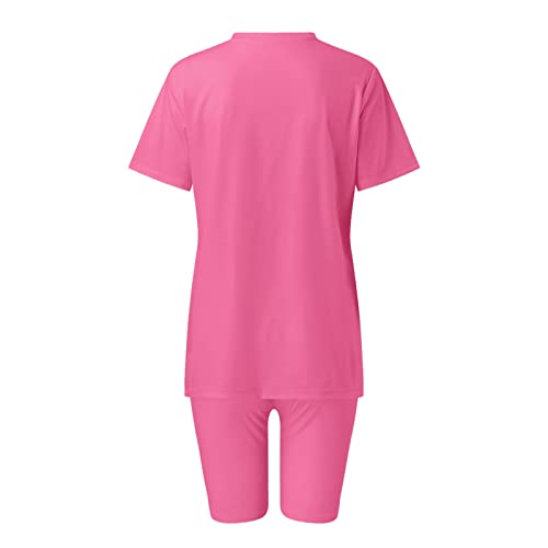 Summer Dresses For Women 2023 2 Piece Workout Sets For Women Crewneck Sleeve Top Legging Shorts Yoga Outfits 2023 Stylish Casual Comfy Workout Jogger Suits(Hot Pink-01,Medium) #TOP4