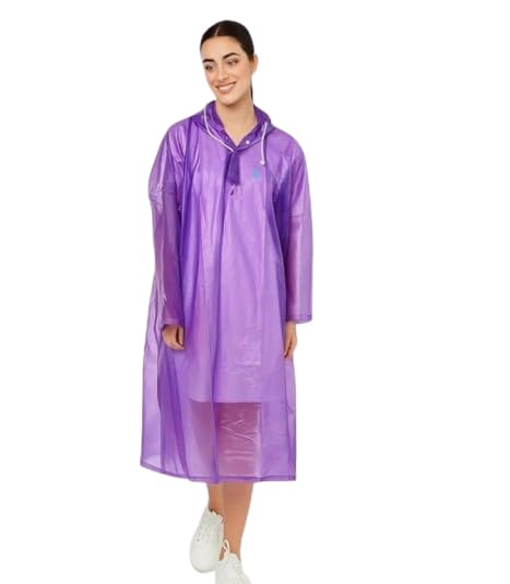 Unisex Rain Coat Hooded Full Sleeves Standard Length Outdoor Men, Women, Boys & Girls Rainwear Poncho Raincoat for Camping, Hiking & Travelling, Purple, 1 New-image-13