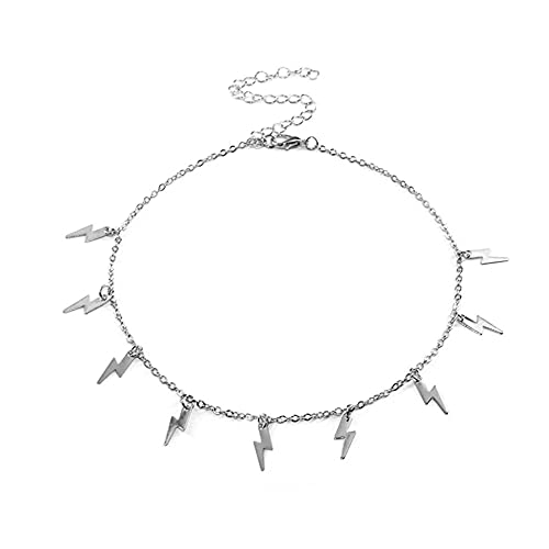 Hifunny Lightning Tassel Bolt Choker Necklace for Men Women Adjustable Gold Silver Lightning Clavicle Chain Necklace Jewelry Gifts(Silver)