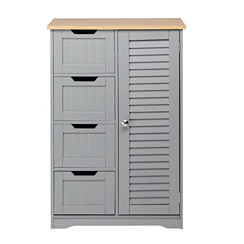 Mueble de baño moderno gris con 4 cajones y puerta de láminas individuales, para baño, dormitorio, sala de estar, 22,05 x 11,81 x 32,60 cm