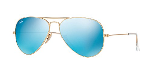 Ray-Ban Original RB3025 112/17 Aviator Non-Polarized Sunglasses, Matte Gold Frame/Blue Mirror Lens, (Small 55mm)