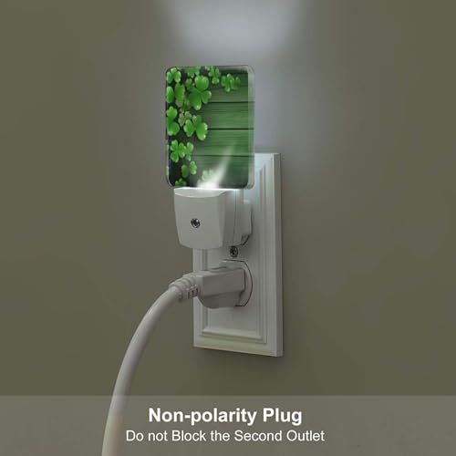 Image of Green Clovers Wood Night Light Set of 2, St Patrick's Day Auto Sensor LED Dusk-to-Dawn Nightlights, Plug-in Sensor Lamp for Bedroom Bathroom Kitchen Hallway Stairs Decorative