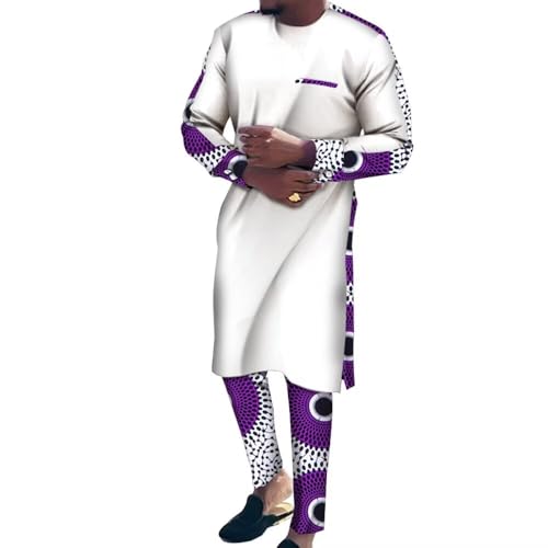 African Suits for Men 2 Piece Dashiki Outfits Mens African Clothing Long Top and Trousers Nigerian Clothes Party Wear