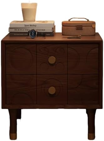 Vintage Nightstand with 2 Drawers, Retro Wood Bedside Table, Stylish Couch Table, Space-Saving Cabinet for Bedroom and Living Room (White Finish)