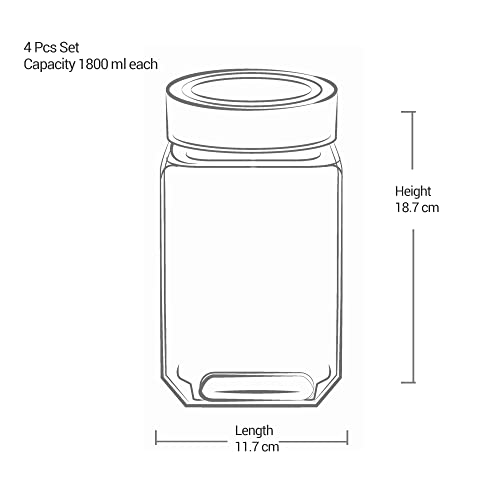 Image of Treo By Milton Cube Storage Glass Jar, Set of 4, 1800 ml Each, Transparent| BPA Free | Storage Jar | Kitchen Organizer | Modular | Multipurpose Jar | Cookies Jar
