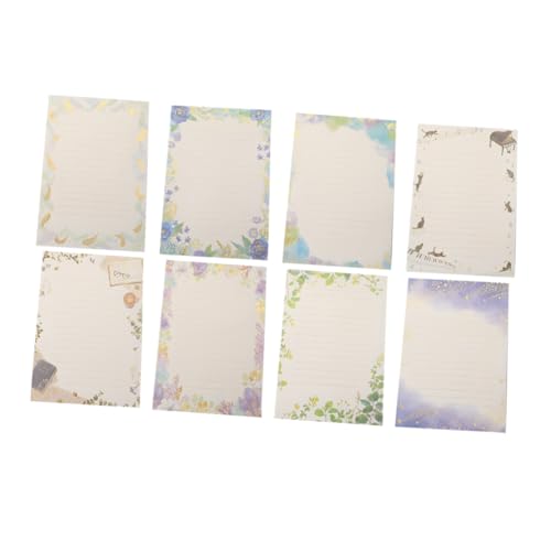 BEBEMOKO 8セット 風古風箔押し彩色レター 種各 アンティーク風罫線入り便箋 書きやすい厚手紙 質感良好 文房具手紙用紙 招待状メッ用