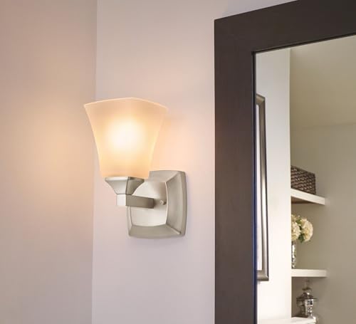 Image of Moen YB5161BN Voss 1-Light Dual-Mount Bath Bathroom Vanity Fixture with Frosted Glass, Brushed Nickel (Pack of 2)