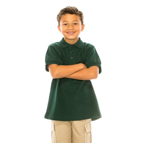 Image of unik Boy's Premium Quality Pique Polo Uniform Shirt Short Sleeve White Sky Blue Navy Hunter Green Burgundy Black Red