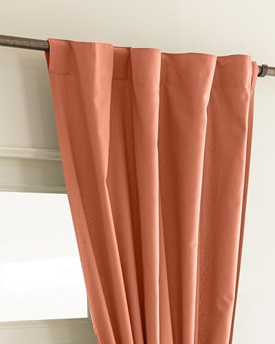Image of THE LINEN COMPANY Solid Curtains 9 Feet Long, Duck Canvas Cotton Door Curtains, 9ft Set of 2, Peach