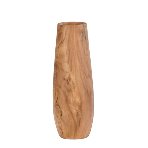 Meubletmoi Vase décoratif H. 27 cm Courbes élégantes en Bois de Teck – Apparence Naturelle et Lumineuse – SCORPIA
