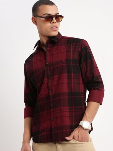 Image of SHOWOFFFF Men Check Print Casual Shirt | Spread Collar Full Sleeves Cotton Shirt for Mens | Slim Fit Regular Length Shirt for Men's
