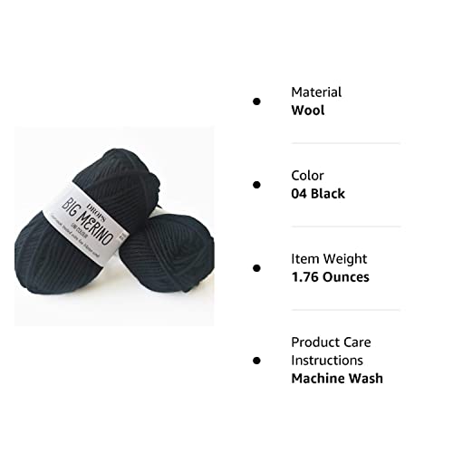 Superwash Merino Wool Yarn Drops Big Merino, 4 Or Medium, Aran Weight, 1.8 Oz Ball - 82 Yards (04 Black) #TOP4